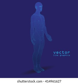 3d man. line graphics. dark blue background vector