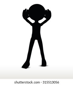 3d man silhouette, isolated on white background, push
