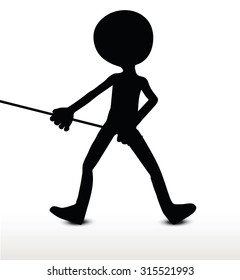3d man silhouette, isolated on white background, Pull It
