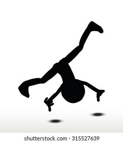 3d man silhouette, isolated on white background, cartwheeling
