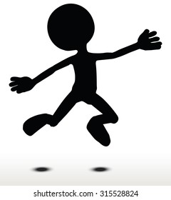 3d man silhouette, isolated on white background, Jumping