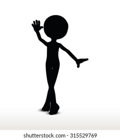 3d man silhouette, isolated on white background, greeting