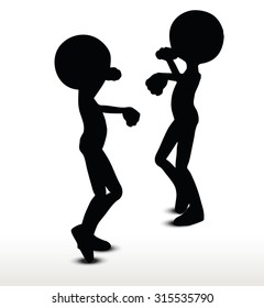 3d man silhouette, isolated on white background, fist fight

