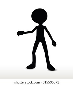 3d man silhouette, isolated on white background, raise hand
