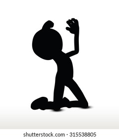 3d man silhouette, isolated on white background, begging
