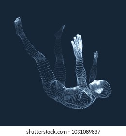 3d Man Slipping and Falling. Silhouette of a Man Fallen Down. 3D Model of Man. Human Body Model. Vector Illustration.