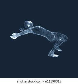 3d Man Slipping and Falling. Silhouette of a Man Fallen Down. 3D Model of Man. Human Body Model. Vector Illustration.