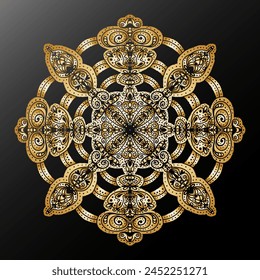 
3D Mandala Kaleidoscope Ethnic Motifs Gradient Metallic Stylized Snowflake Vector Element