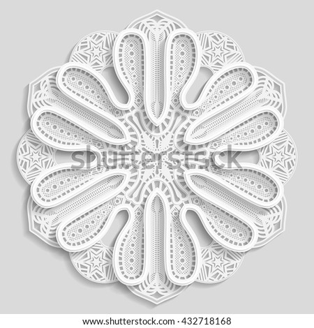 3D mandala, lacy paper doily, decorative flower, decorative snowflake,  embossed pattern, arabic ornament, indian ornament,  round item,   vector