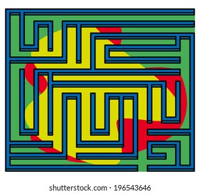 3d many-colored square maze on a white background