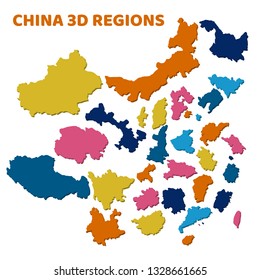 3d map of administrative division of divided China regions of different colors vector illustration
