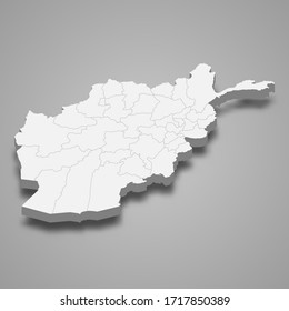 3d map of Afghanistan with borders of regions