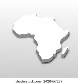 3D map of Africa continent. Extruded white vector map with dropped shadow on light gray background.