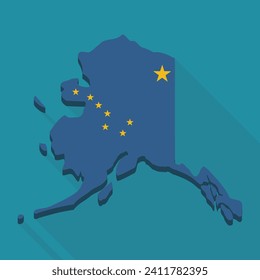 Mapa 3D de Alaska con colores de la bandera del estado de alaska en estilo de diseño plano