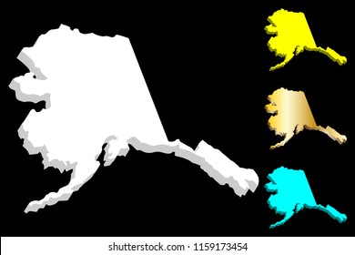 3D map of Alaska (United States of America) - white, yellow, blue and gold - vector illustration