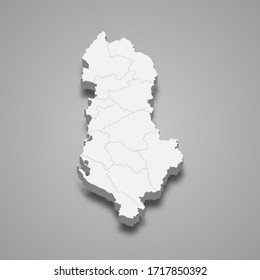 3d map of Albania with borders of regions