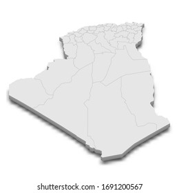 3d map of Algeria with borders of regions