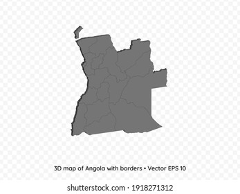 3D map of Angola with borders isolated on transparent background, vector eps illustration