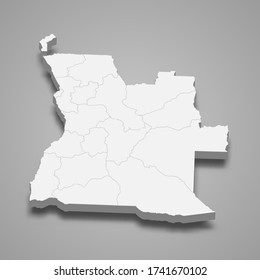 Mapa 3 d de Angola con fronteras de regiones