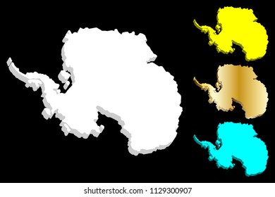 3D map of Antarctica continent - white, gold, blue and yellow - vector illustration