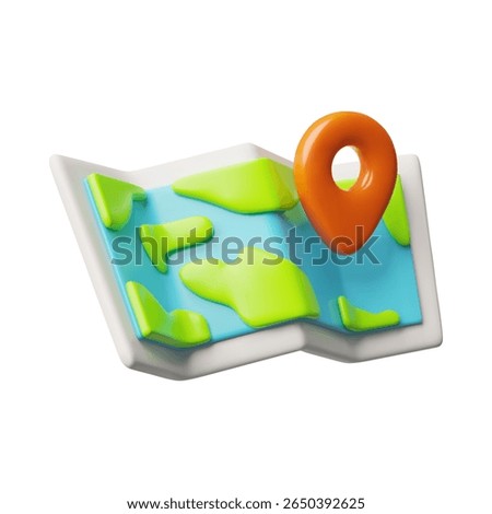 3D map of the area with the designation of the route destination. GPS navigation, route. For tourism, vacation planning. Vector cartoon illustration. Isolated background. Icon. Render.