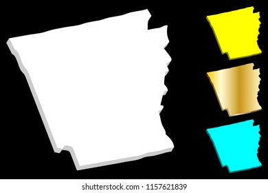 3D map of Arkansas (United States of America) - white, yellow, blue and gold - vector illustration