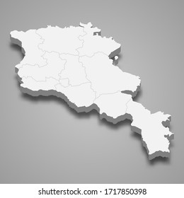 3d map of Armenia with borders of regions