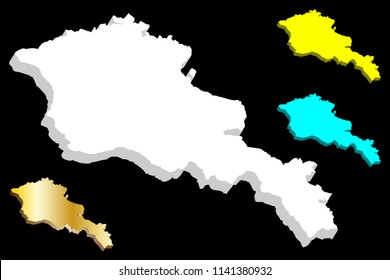 3D map of Armenia (Republic of Armenia) -  white, yellow, blue and gold - vector illustration