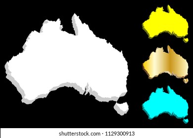 3D map of Australia (Commonwealth of Australia) continent - white, gold, blue and yellow - vector illustration