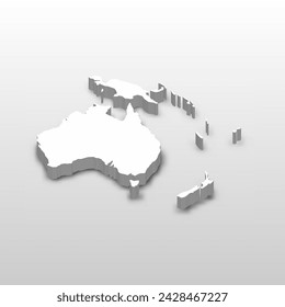 In: 3D map of Australia continent. Extrudierte weiße Vektorkarte mit abgefallenem Schatten auf hellgrauem Hintergrund.