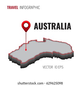 3d Map of Australia. GPS. Navigator pin checking green color on white background. Infographics for your business. Vector illustration