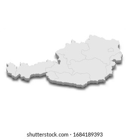 3d map of Austria with borders of regions