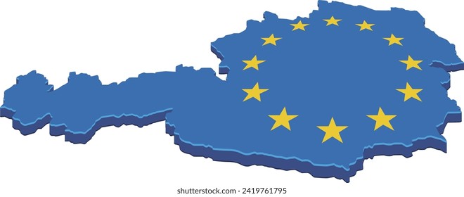 3D map of Austria in the colors of the European flag (cut out)