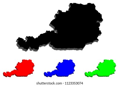 3D map of Austria (Republic of Austria) - black, blue and green - vector illustration