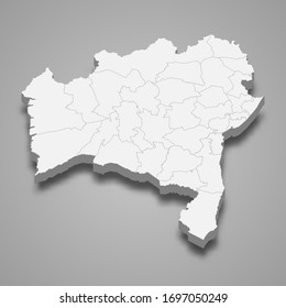 3d map of Bahia is a state of Brazil