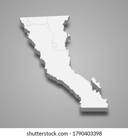 3d map of Baja California is a state of Mexico, vector illustration