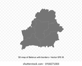 3D map of Belarus with borders isolated on transparent background, vector eps illustration