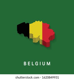 3D map of Belgium in Belgian flag colors.isolated on green background