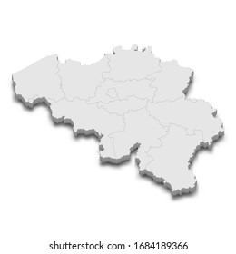 3d map of Belgium with borders of regions