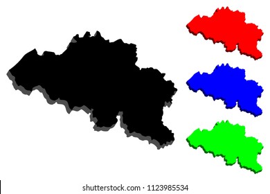 3D map of Belgium (Kingdom of Belgium) - black, red, blue and green - vector illustration