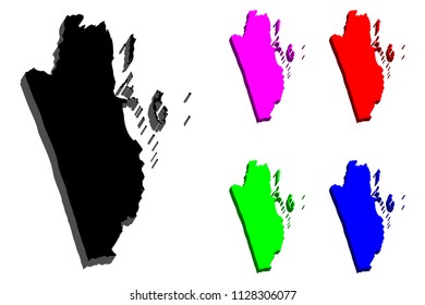3D map of Belize (British Honduras) - black, red, purple, blue and green - vector illustration