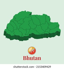 Mapa 3D de Bután, diseños de fotos de vectores