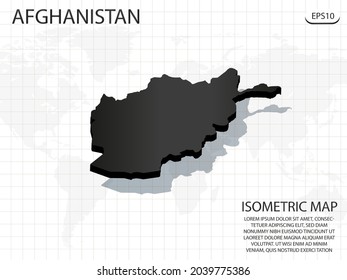 Mapa 3D negro de Afganistán en el fondo del mapa del mundo .Vector concepto isométrico moderno de la ilustración de la tarjeta de saludo eps 10.
