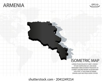 Mapa 3D negro de Armenia en el fondo del mapa del mundo .Vector concepto isométrico moderno de la ilustración de la tarjeta de saludo eps 10.