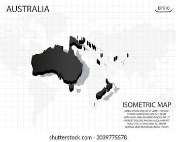 3D Map black of Australia on world map background .Vector modern isometric concept greeting Card illustration eps 10.