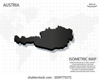 3D Map black of Austria on world map background .Vector modern isometric concept greeting Card illustration eps 10.