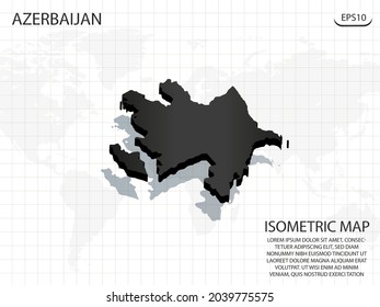 Mapa 3D negro de Azerbaiyán en el fondo del mapa del mundo .Vector concepto isométrico moderno de la ilustración de la tarjeta de saludo eps 10.