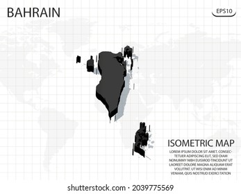Mapa 3D negro de Bahréin en el fondo del mapa del mundo .Vector concepto isométrico moderno de la ilustración de la tarjeta de saludo, eps 10.