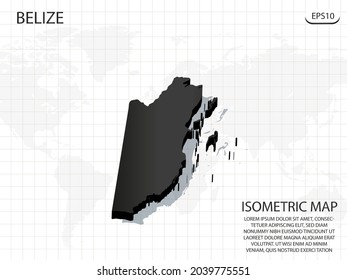 Mapa 3D negro de Belice en el fondo del mapa del mundo .Vector concepto isométrico moderno de la ilustración de la tarjeta de saludo eps 10.