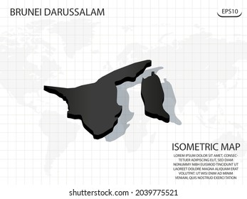 3D Map black of Brunei Darussalam on world map background .Vector modern isometric concept greeting Card illustration eps 10.